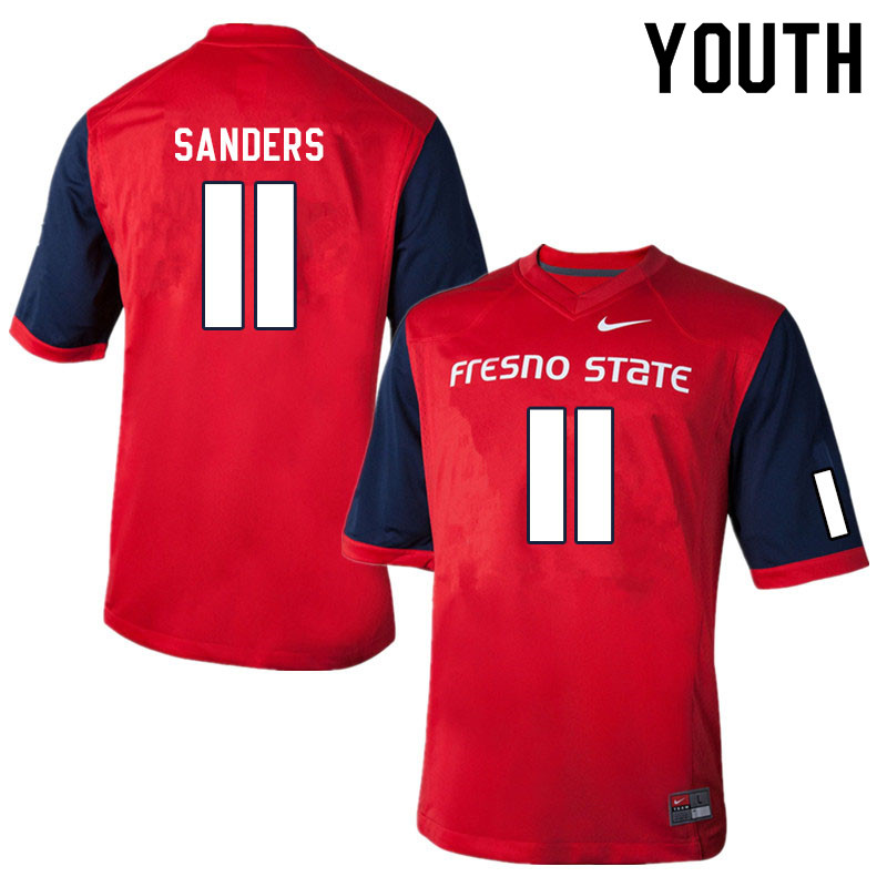 Youth #11 Cale Sanders Fresno State Bulldogs College Football Jerseys Sale-Red - Click Image to Close